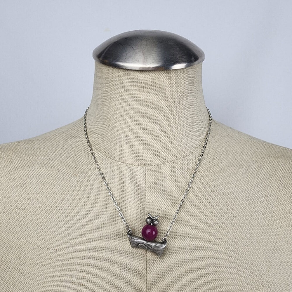 Vintage Owl Sitting On a Log Pendant Chain Necklace
